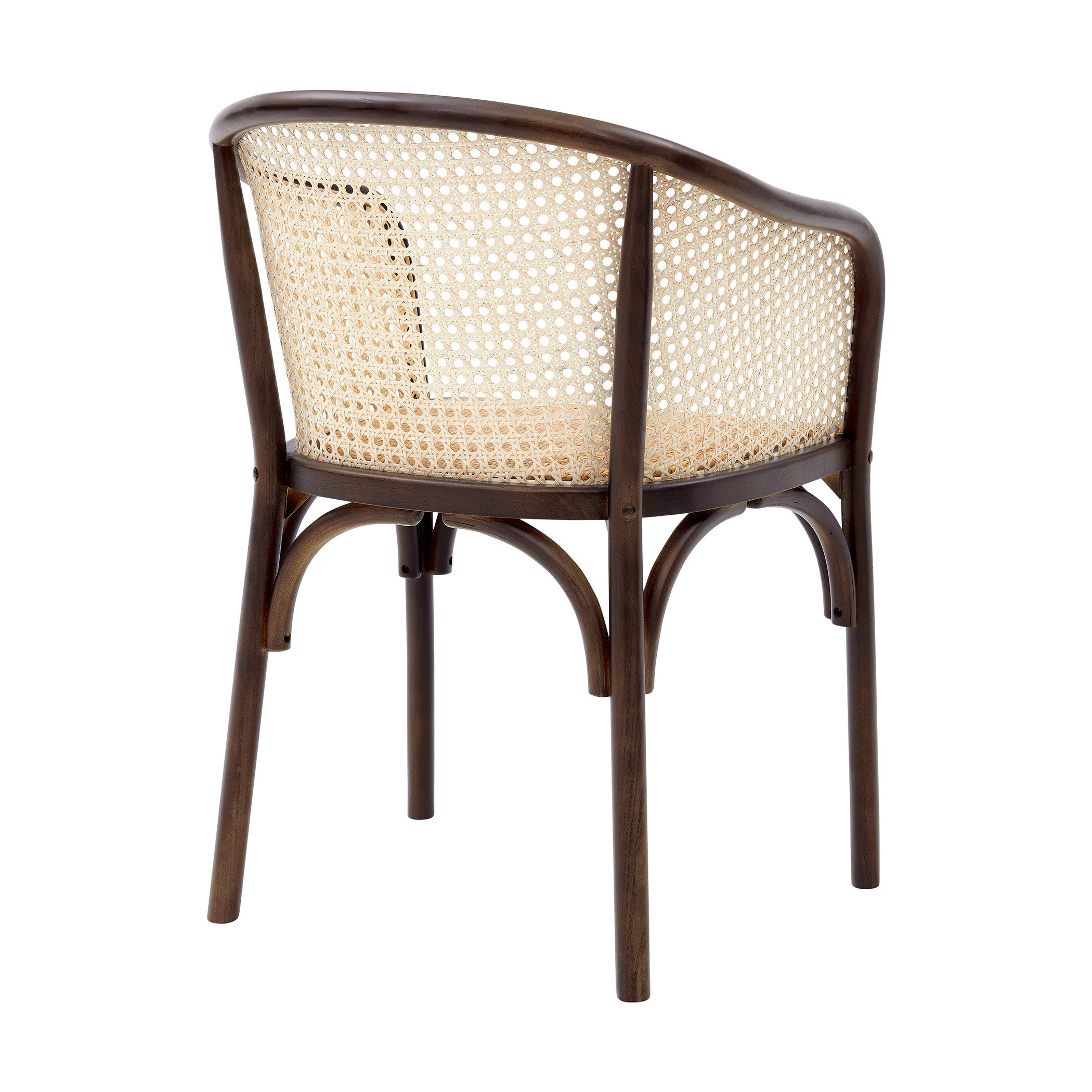 Walnut Solid Wood and Rattan Open Back Dining Arm Chair