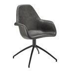 Black Upholstered Faux Leather And Steel Dining Arm Chair