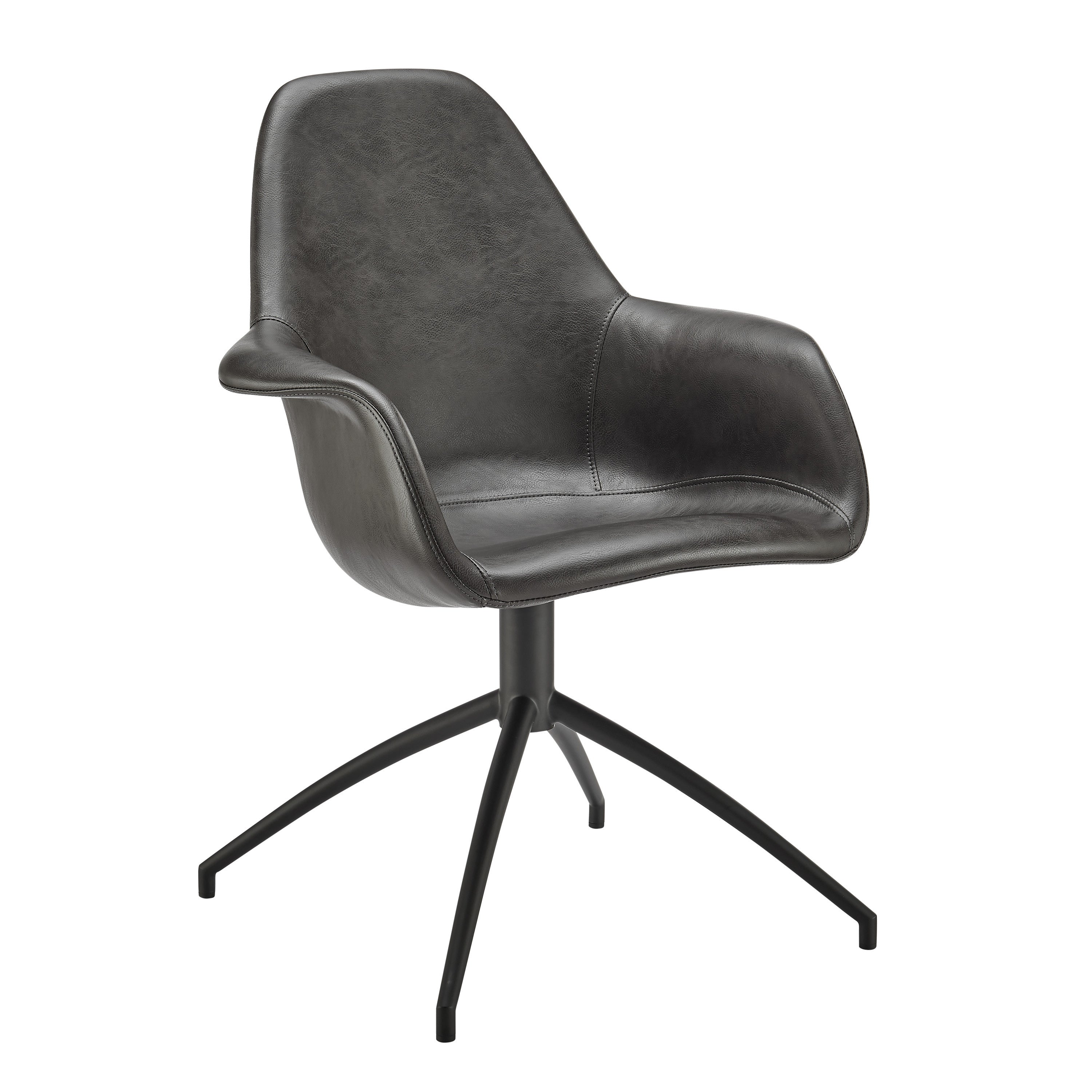 Black Upholstered Faux Leather And Steel Dining Arm Chair