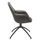 Black Upholstered Faux Leather And Steel Dining Arm Chair