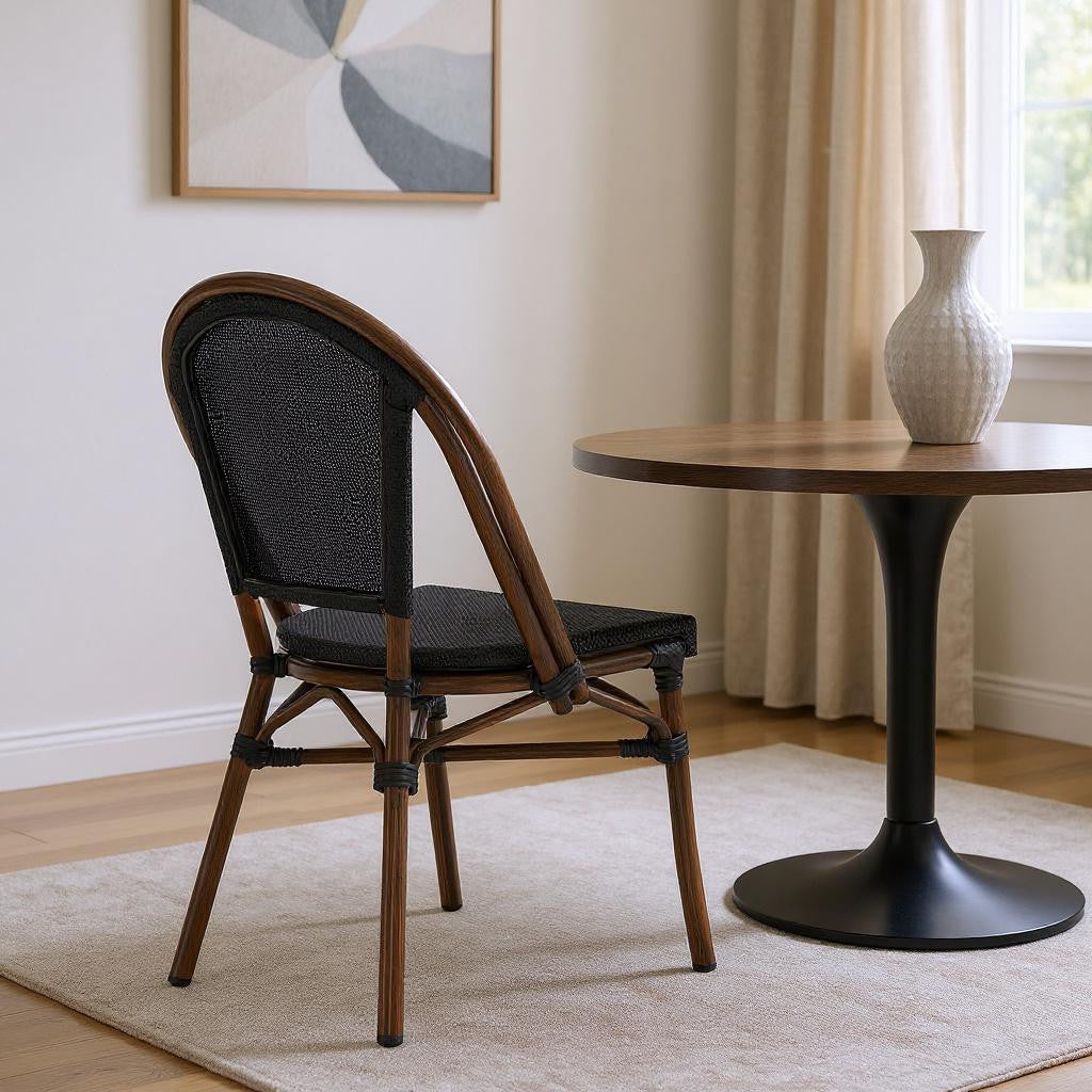 Set of Two Brown Aluminum and Resin Open Back Dining Side Chairs