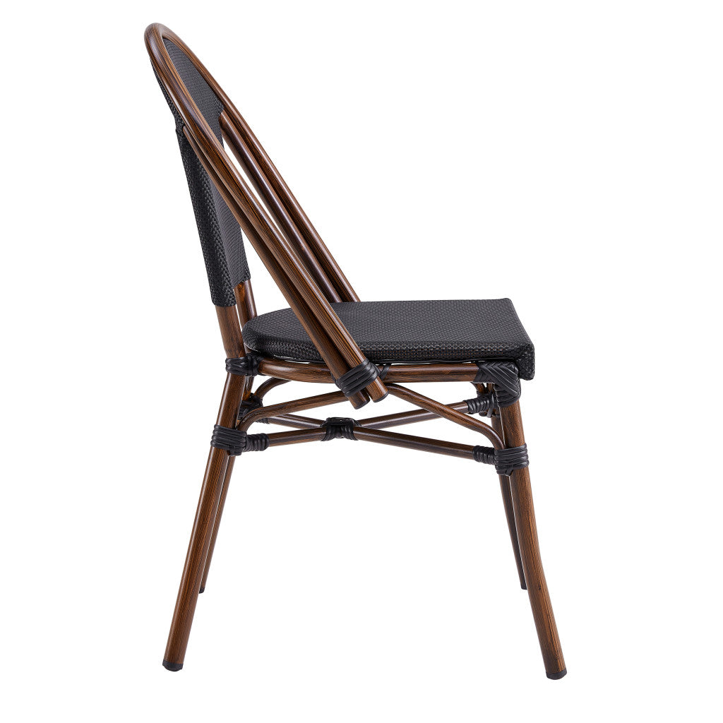 Set of Two Brown Aluminum and Resin Open Back Dining Side Chairs