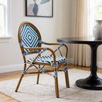 Set of Two Brown Aluminum and Rattan Open Back Dining Arm Chairs