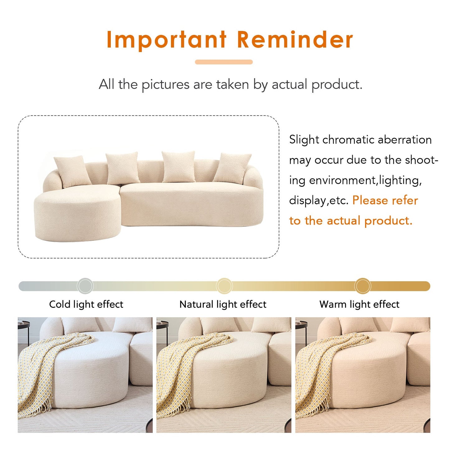 Boneless L-Shape Sectional Sofa with Curved Chaise