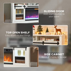 Fireplace TV Stand for TVs Up to 80 Inch, TV Console with Electric Fireplace, Open Storage and Side Cabinets, White