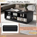 Modern Rectangle Coffee Table With 4 Drawers And 2 Display Shelves, Wood Coffee Table With Fluted Style, Tempered Glass For Living Room