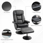 PU Leather Recliner Chair with Ottoman, Swivel Recliner and Ottoman with Round Wrapped Base for Living Room, Black