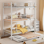 Metal Twin Size Triple Bunk Bed With Trundle, White