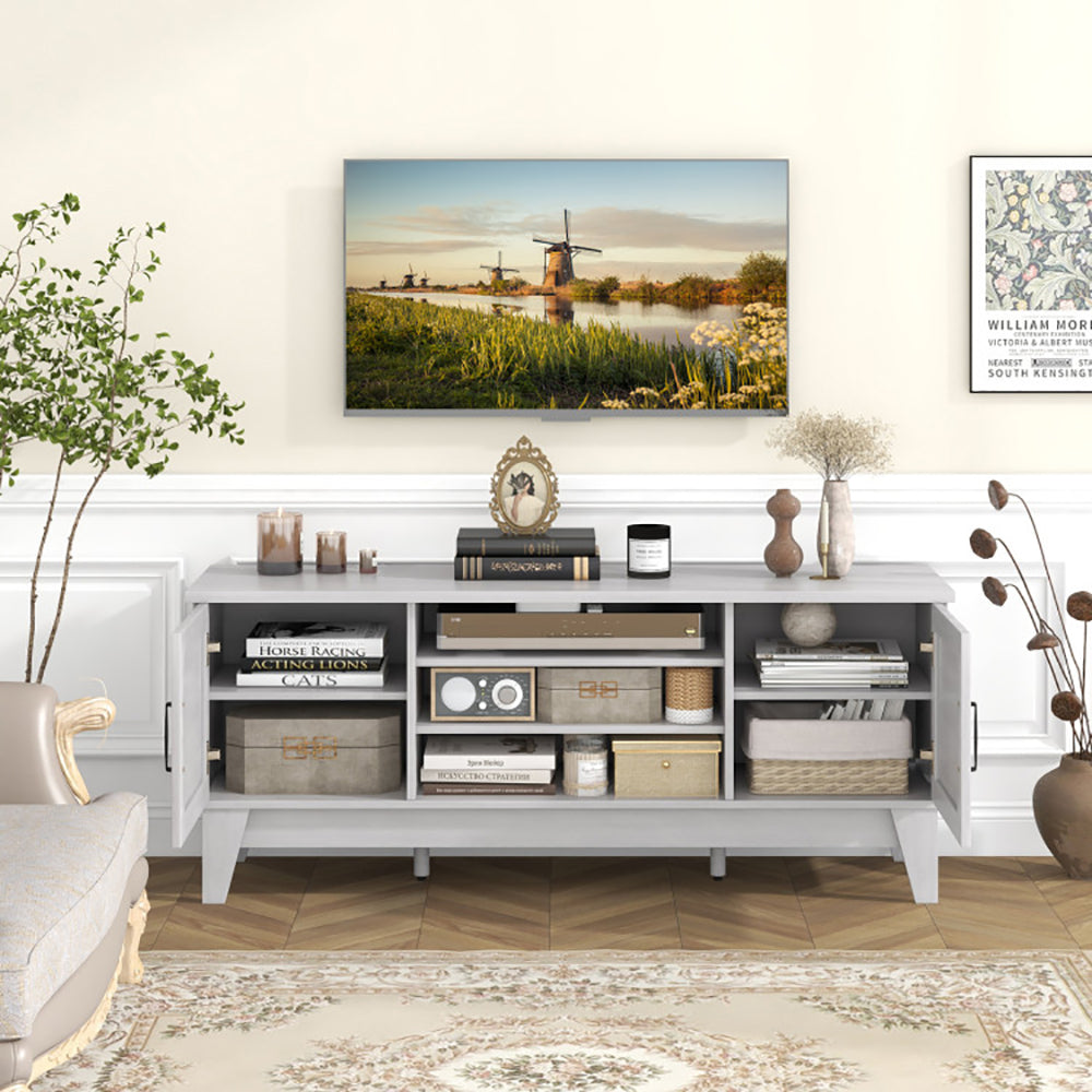 Farmhouse TV Stand For TVs Up To 65 Inches With 2 Barn Door Cabinets