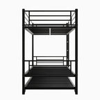 Twin Bunk Bed With Trundle Metal Bunkbeds With Ladder And Full-Length Guardrail, Noise Free, No Box Spring Needed, Black