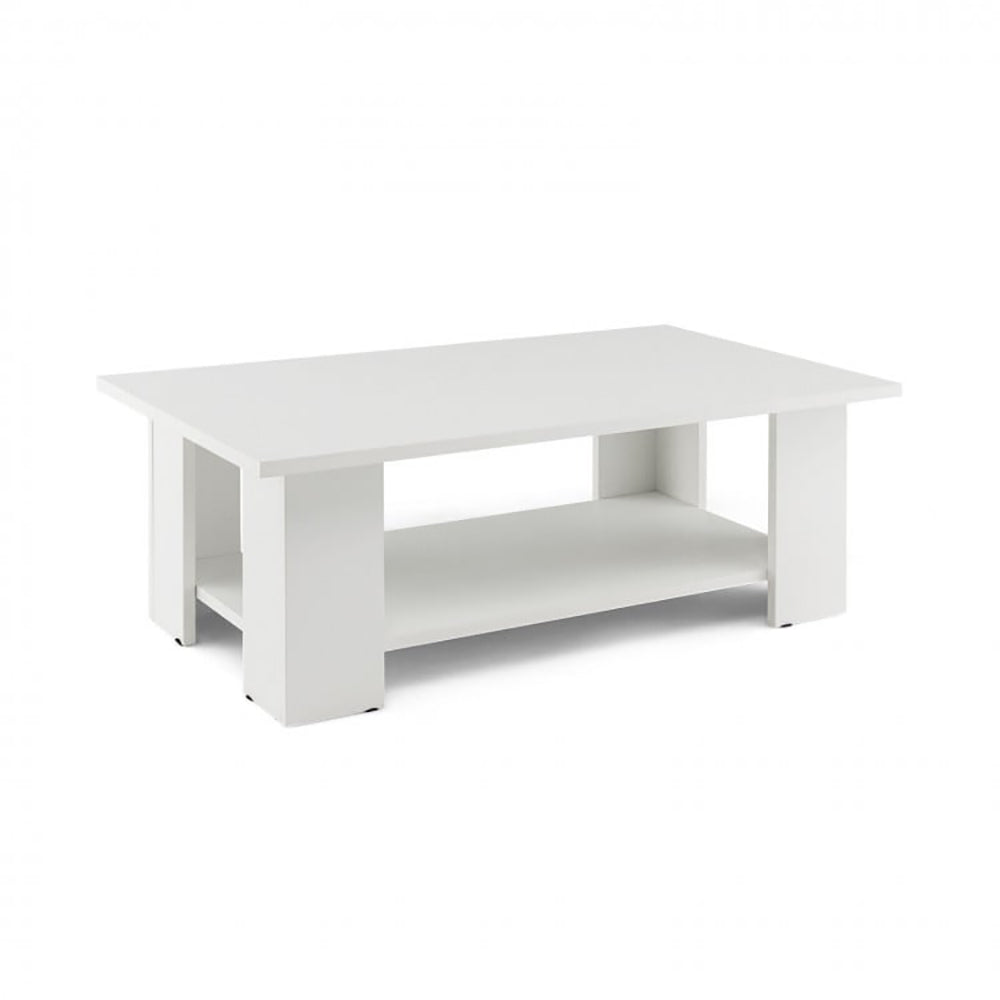 Large 41 Inch 2-tier Wooden Modern Coffee Table With Storage Shelf