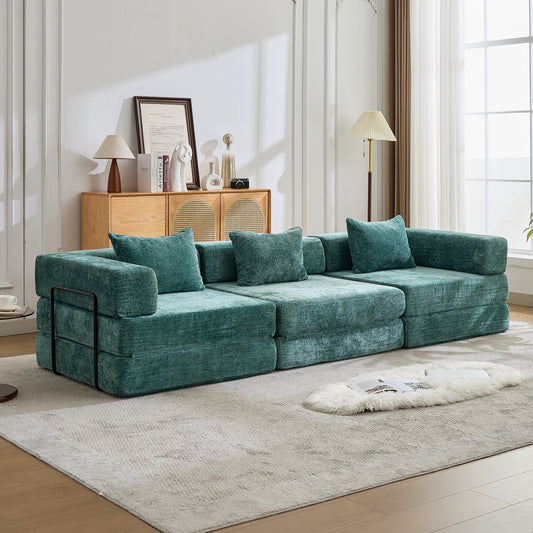 Compression Sofa,Convertible Floor Sofa Bed With Fixed-Shape Frame, Boneless Modular Sectional Sofa,No Assembly Required,Chenille Fabric,for Living Room Bedroom,Dark Green