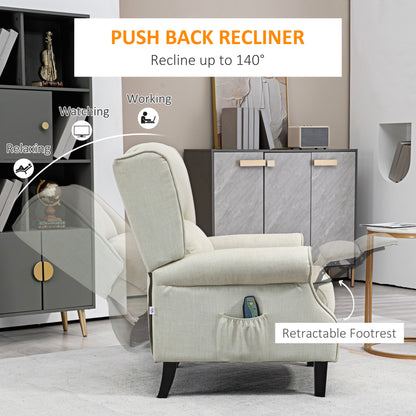 Vibrating Massage Recliner Chair with Heat, Wingback Push Back Reclining Chair for Living Room, Beige