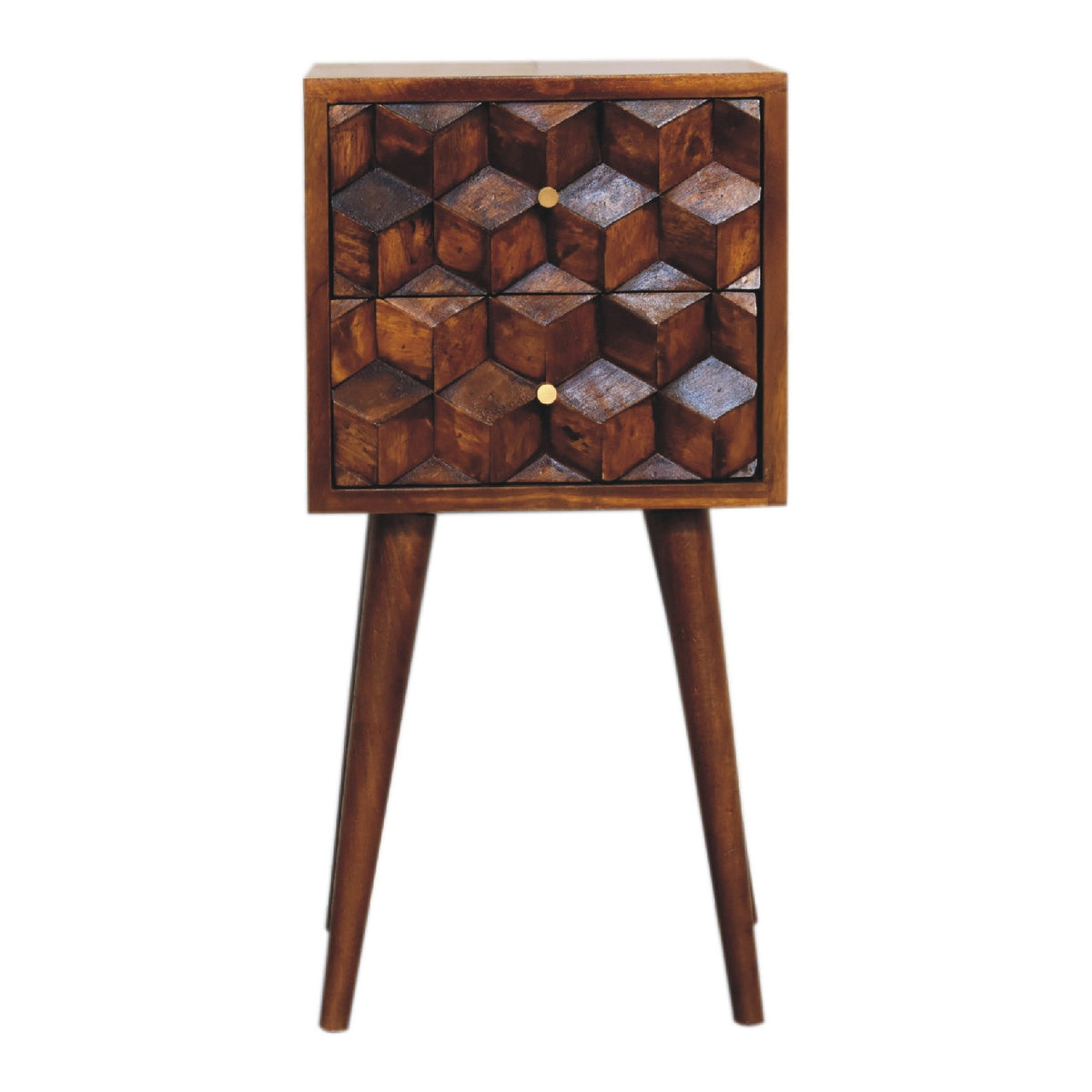 24" Brown Solid Wood Two Drawer Nightstand