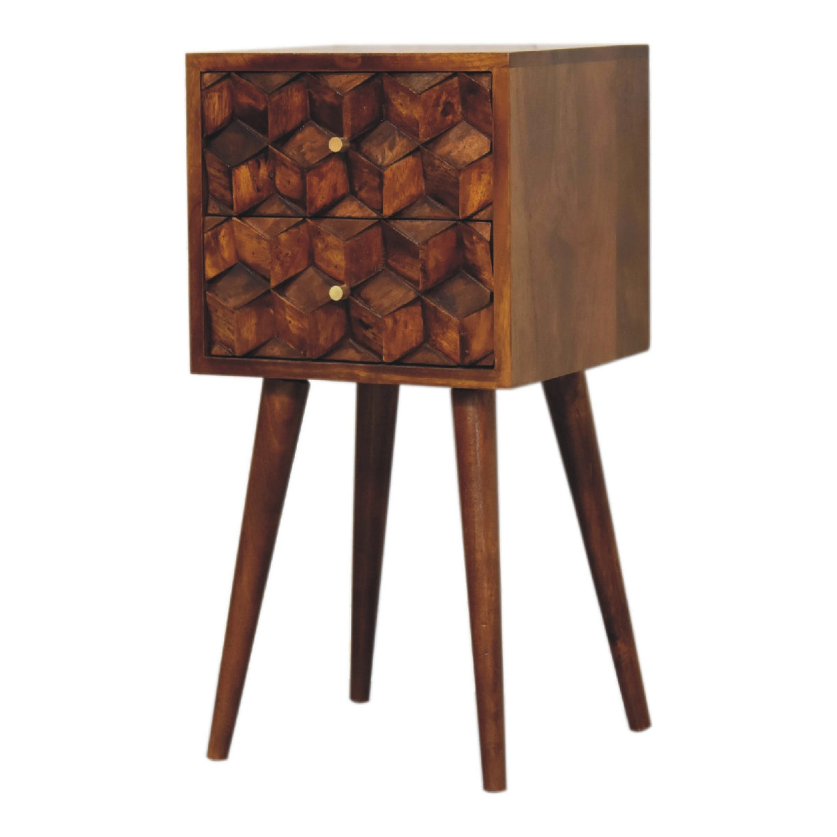 24" Brown Solid Wood Two Drawer Nightstand