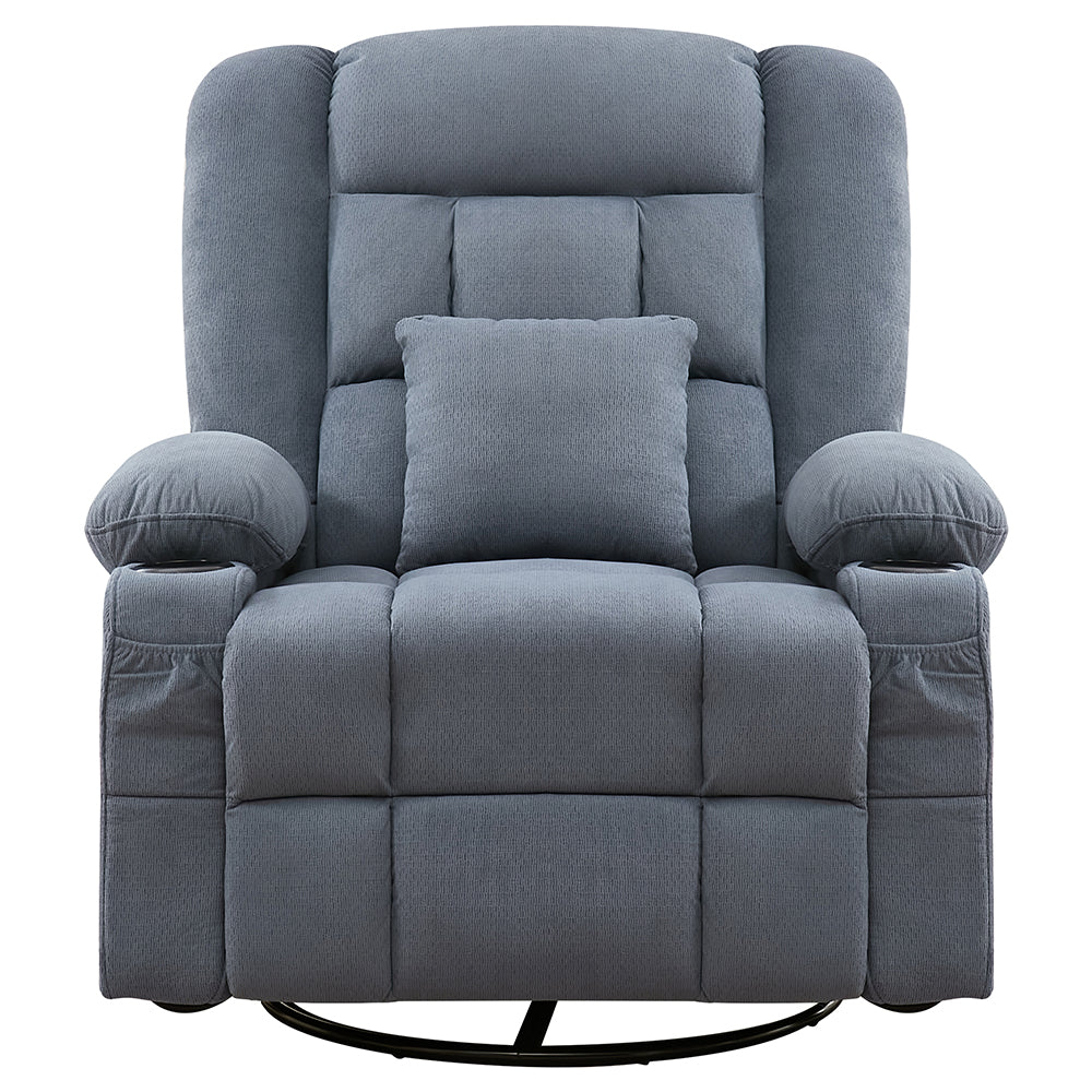 38" Blue Tufted Cotton Blend Heated Massage Manual Swivel Recliner With USB