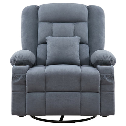 38" Blue Tufted Cotton Blend Heated Massage Manual Swivel Recliner With USB