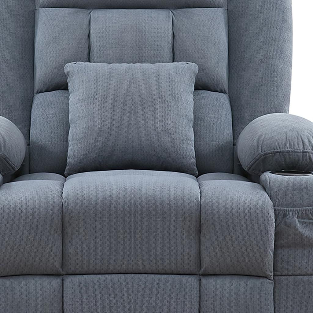 38" Blue Tufted Cotton Blend Heated Massage Manual Swivel Recliner With USB