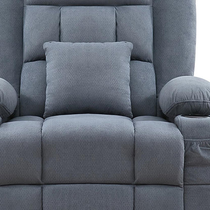 38" Blue Tufted Cotton Blend Heated Massage Manual Swivel Recliner With USB