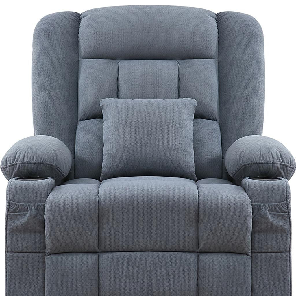 38" Blue Tufted Cotton Blend Heated Massage Manual Swivel Recliner With USB