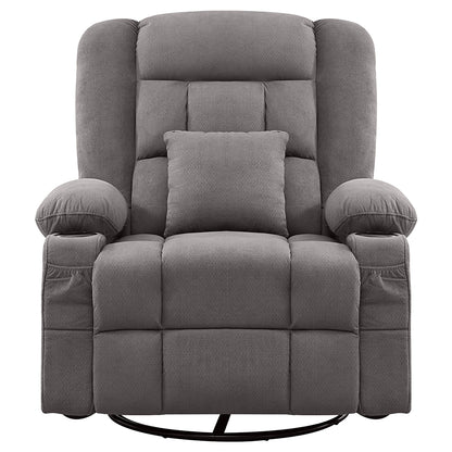 38" Gray Tufted Polyester Blend Heated Massage Swivel Rocker Recliner With USB