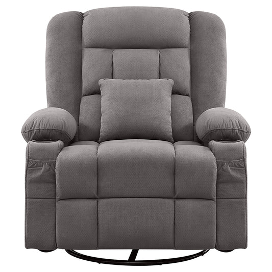 38" Gray Tufted Polyester Blend Heated Massage Swivel Rocker Recliner With USB