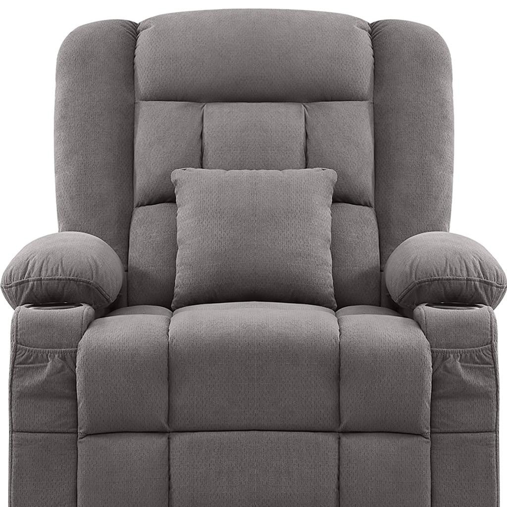 38" Gray Tufted Polyester Blend Heated Massage Swivel Rocker Recliner With USB