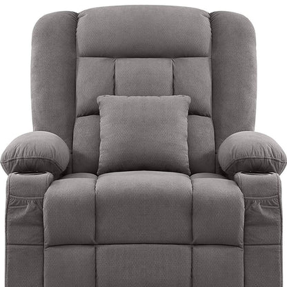 38" Gray Tufted Polyester Blend Heated Massage Swivel Rocker Recliner With USB