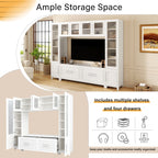 VIBE HAUS 102 W Wall Unit Modern Entertainment Center With Glass Doors For TVs Up To 75, Large Minimalist TV Stand Media Console With Drawers For Living Room