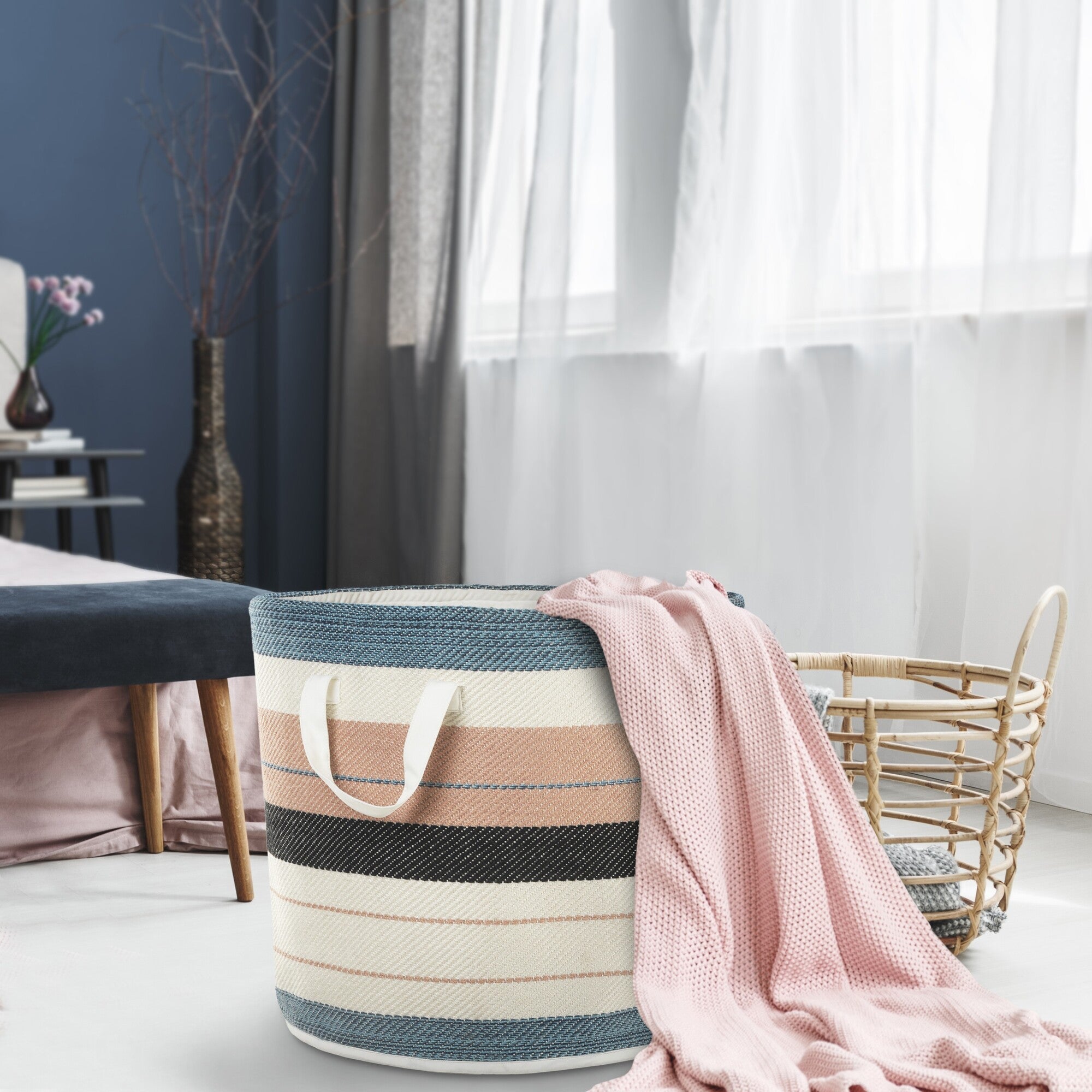 21" White Fabric Basket