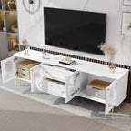 VIBE HAUS 78.7 Modern TV Stand, TV Cabinet With Five Metal Legs And Metal Handles, 2 Drawers And 2 Cabinets With Fluted Glass Doors For Living Room, Up To 80