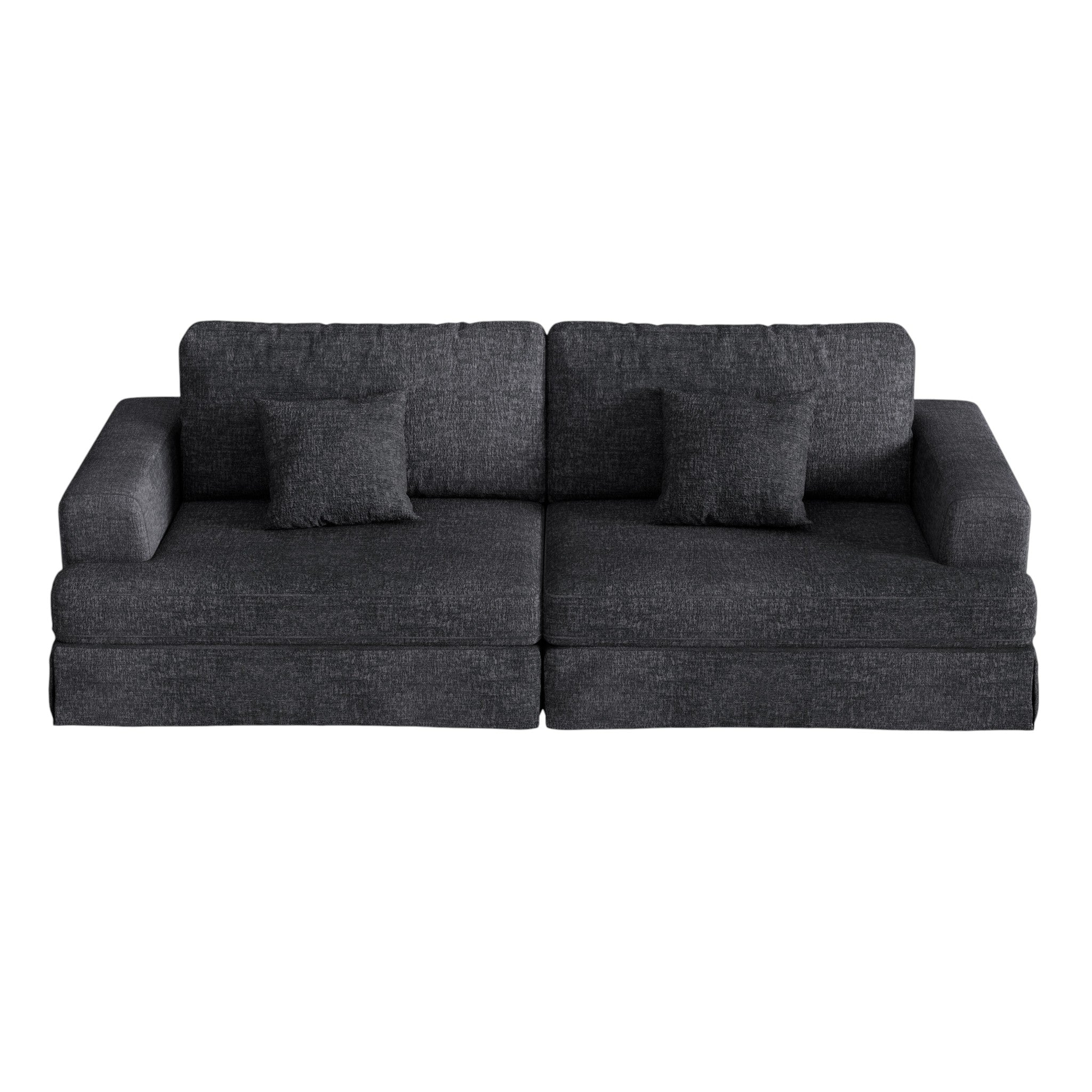 94" Gray Chenille Modular Stainless Steel Sleeper Sofa With Toss Pillows