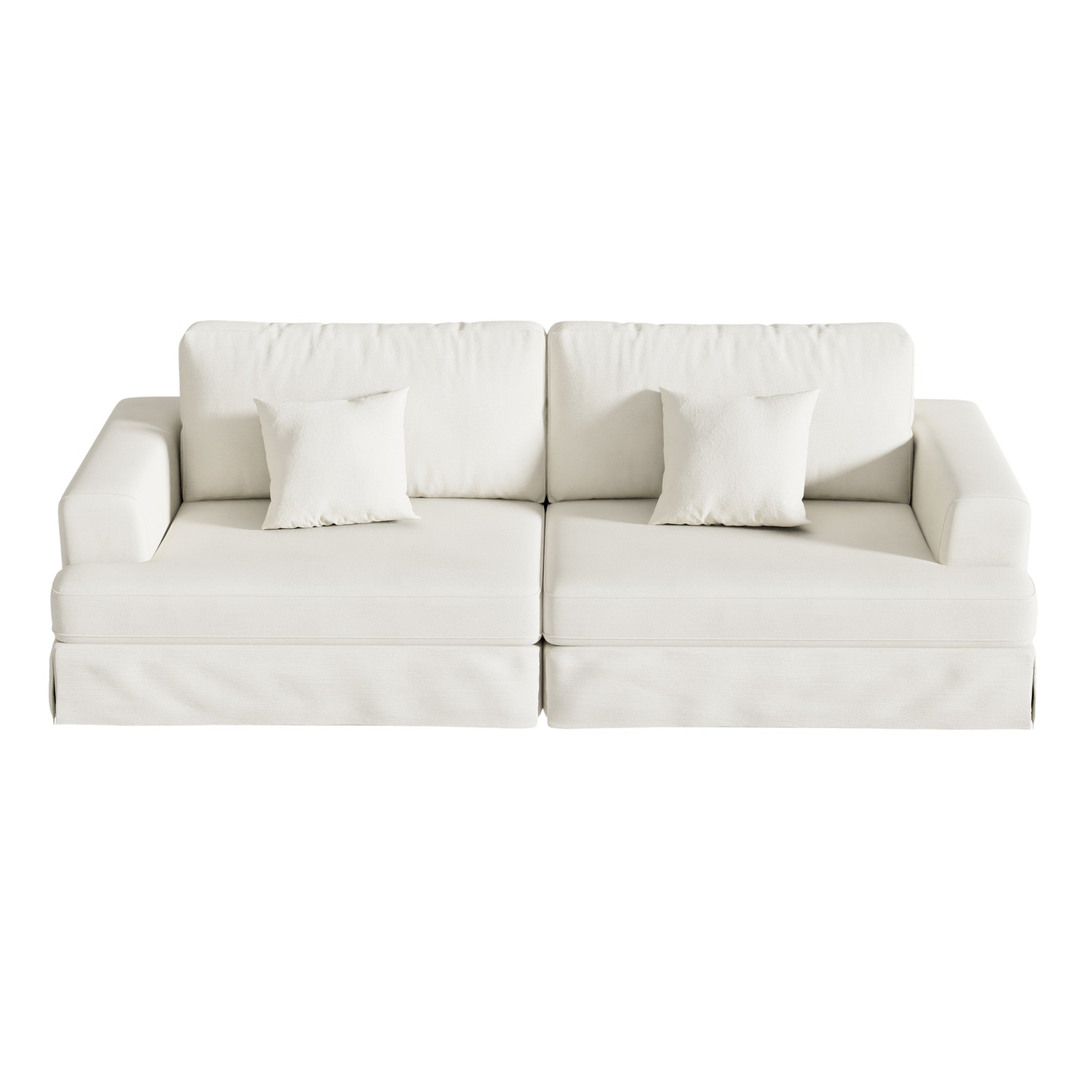 94" White Chenille Modular Stainless Steel Sleeper Sofa With Toss Pillows
