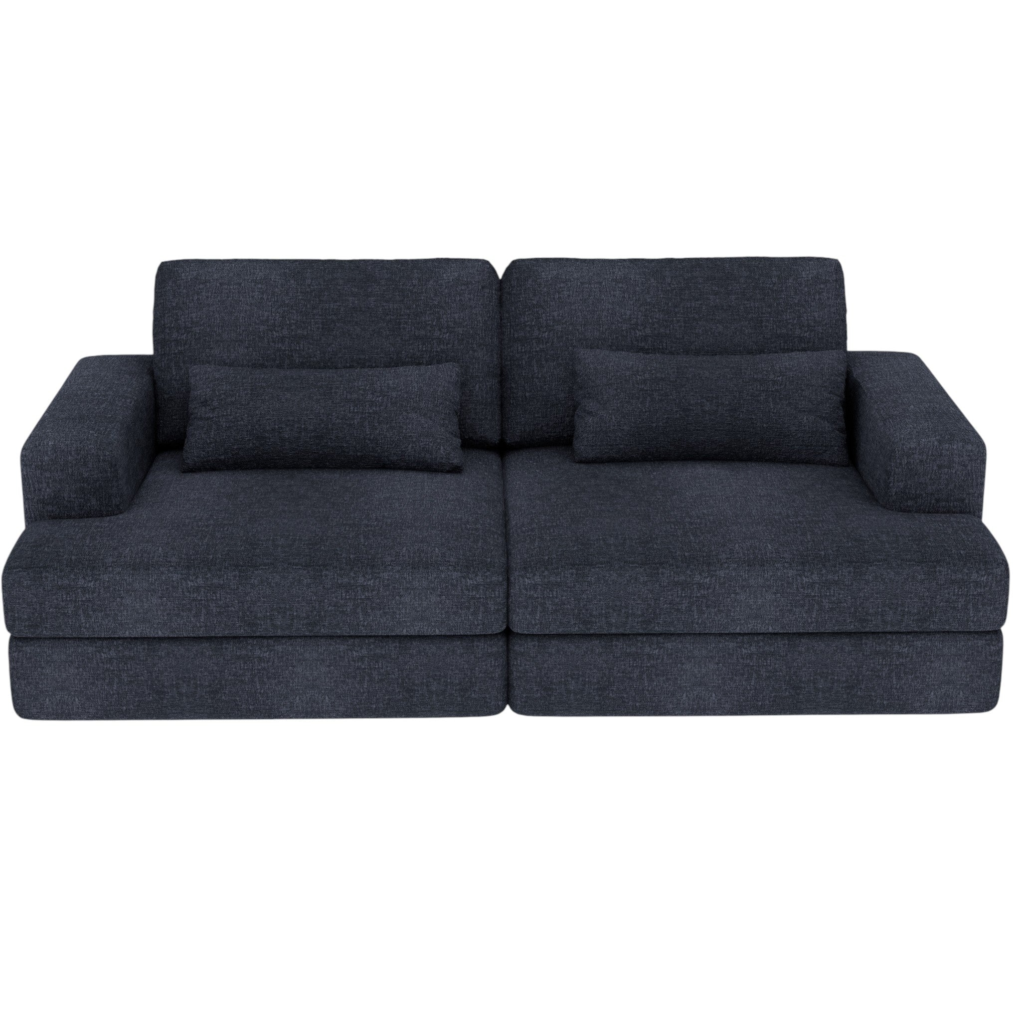 93" Blue Chenille Modular Stainless Steel Sleeper Sofa With Toss Pillows