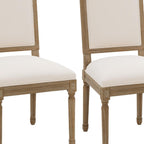 Set of Two Beige and Walnut Upholstered Linen And Solid Wood Dining Side Chairs