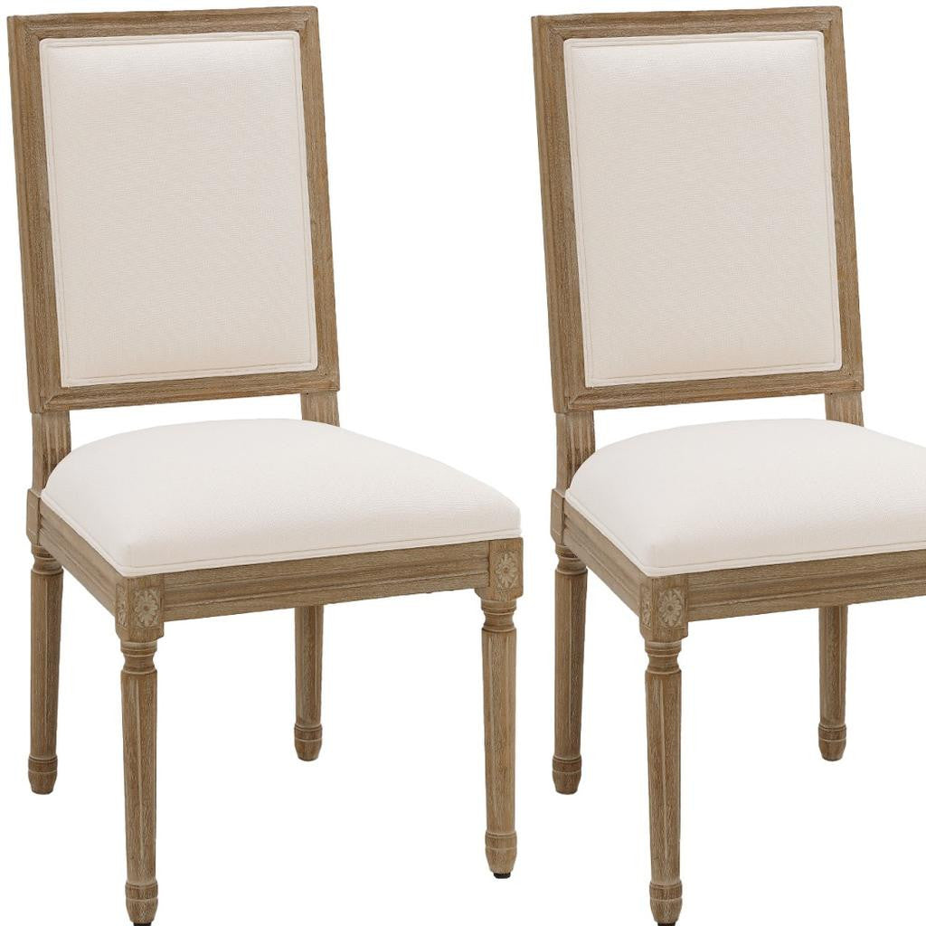 Set of Two Beige and Walnut Upholstered Linen And Solid Wood Dining Side Chairs