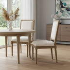 Set of Two Beige and Walnut Upholstered Linen And Solid Wood Dining Side Chairs