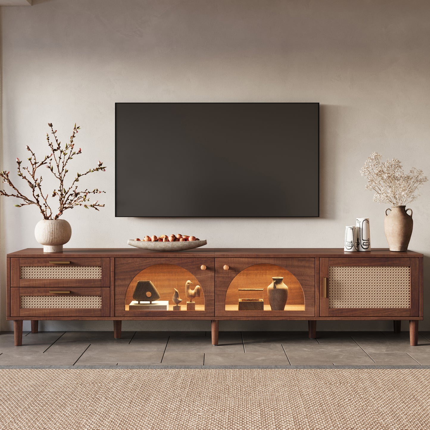 86 Inch TV Stand For TVs Up To 90, Entertainment Center With App Controlled LED Lights, 2 Drawers  Glass Door Storage, Modern Media Console For Living Room
