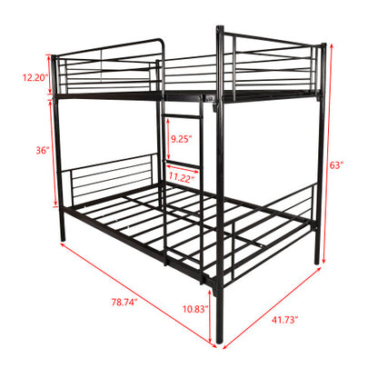 Twin-Over-Twin Bunk Bed With Metal Frame And Ladder, Space-Saving Design,White