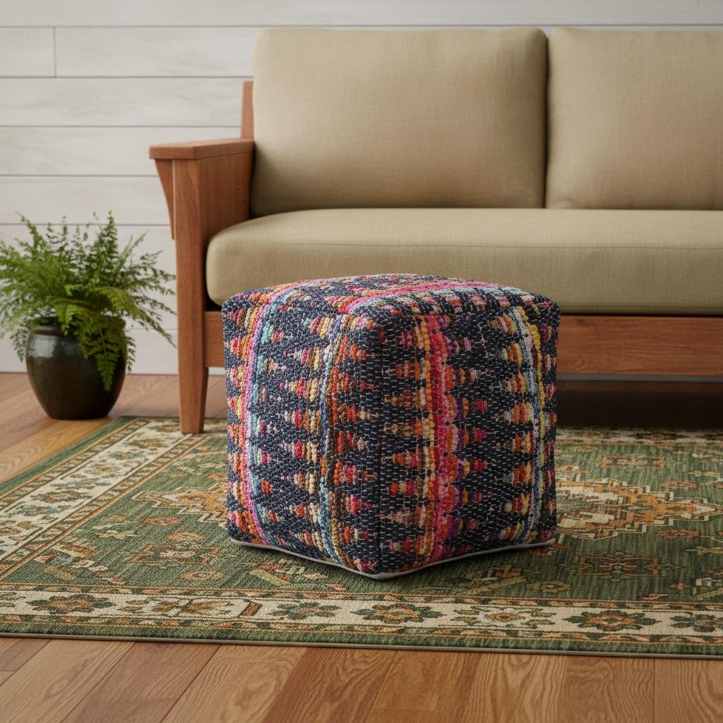 18" Blue Upholstery Cube Pouf Ottoman