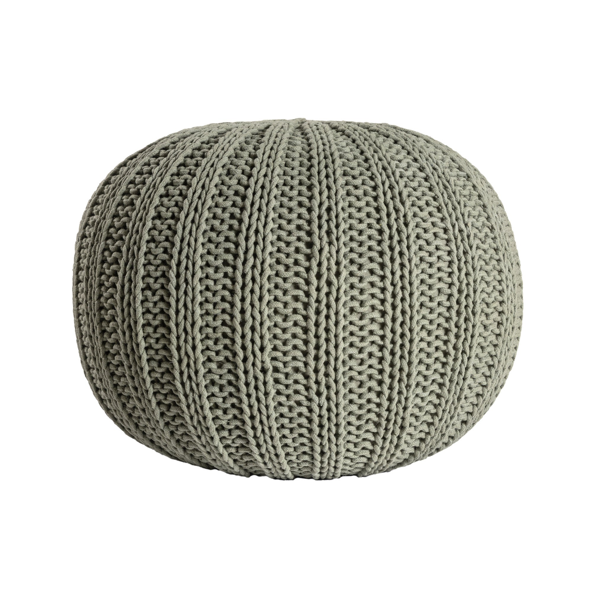 20" Green Cotton Cable Knit Round Pouf Ottoman