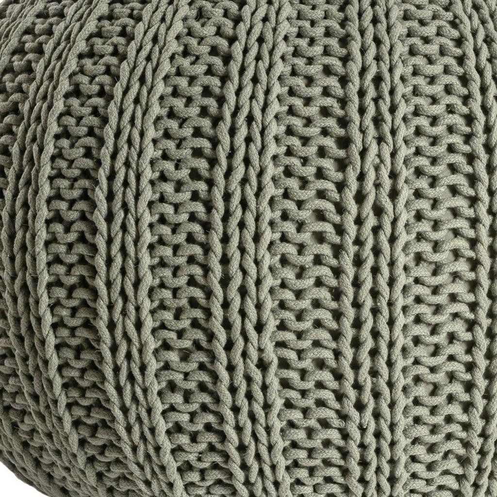 20" Green Cotton Cable Knit Round Pouf Ottoman