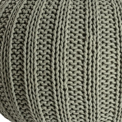 20" Green Cotton Cable Knit Round Pouf Ottoman