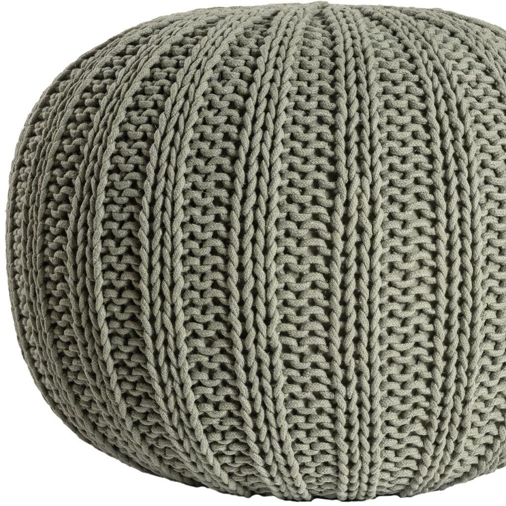 20" Green Cotton Cable Knit Round Pouf Ottoman