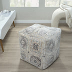 18" Gray Upholstery Medallion Pouf Ottoman
