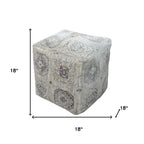 18" Gray Upholstery Medallion Pouf Ottoman