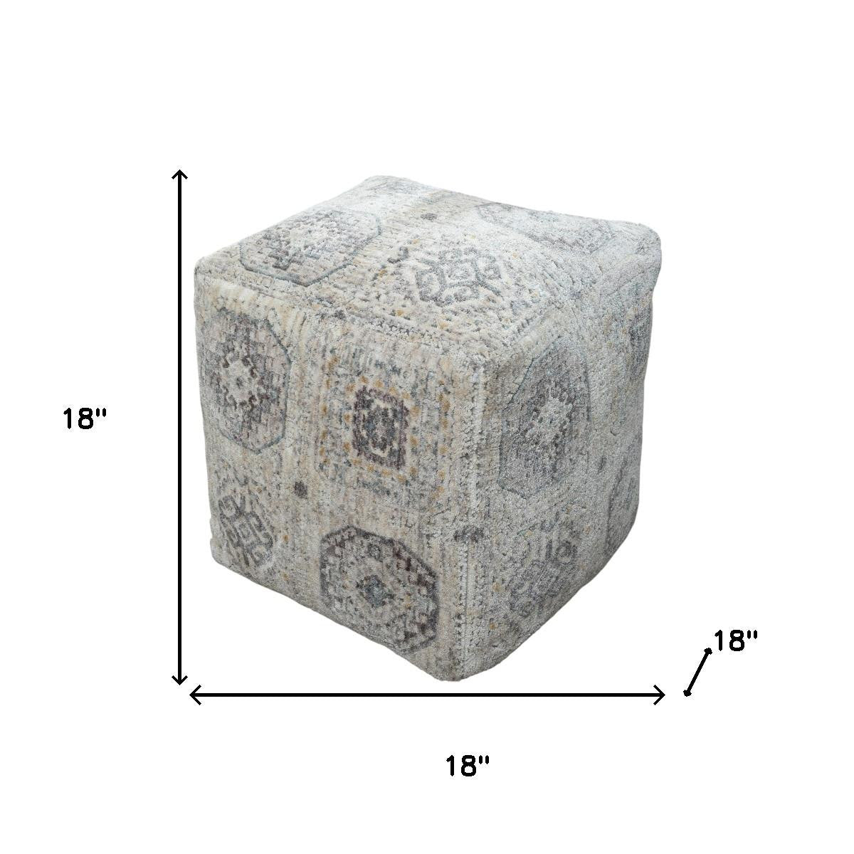 18" Gray Upholstery Medallion Pouf Ottoman