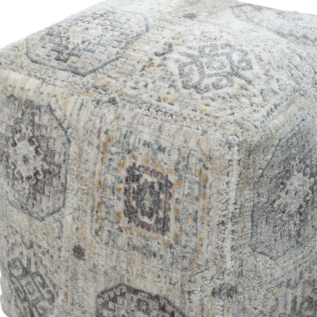 18" Gray Upholstery Medallion Pouf Ottoman