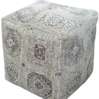 18" Gray Upholstery Medallion Pouf Ottoman