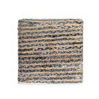 18" Beige and Blue Cotton And Jute Striped Pouf Ottoman